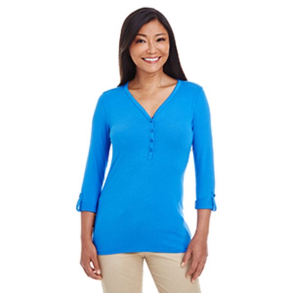 Ladies' Perfect Fit™ Y-Placket Convertible Sleeve Knit Top Thumbnail
