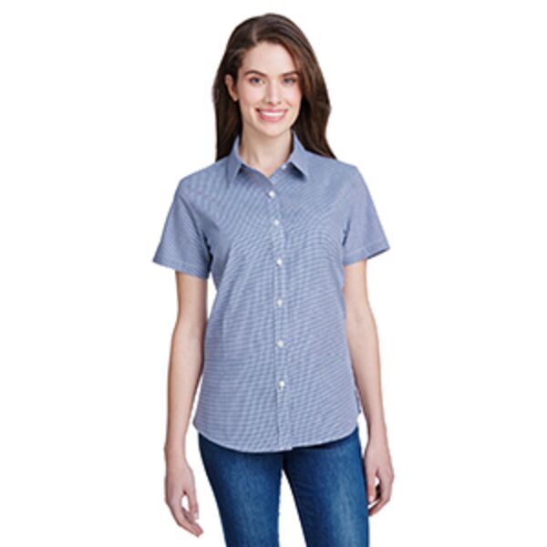 Ladies' Microcheck Gingham Short-Sleeve Cotton Shirt Thumbnail